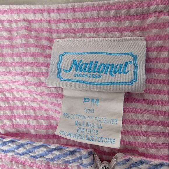 Seersucker House Dress Pastel Striped Lounge Caftan PM Petite Medium National - Picture 4 of 5